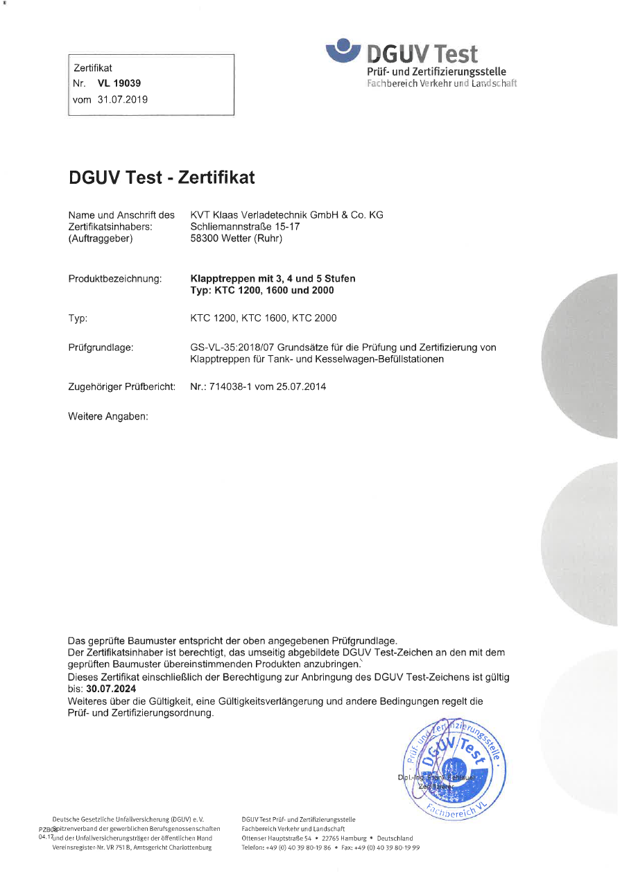 Zertifikat DGUV LG
